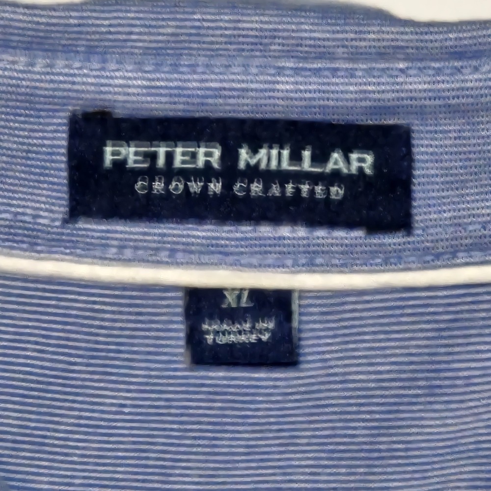 Peter Millar Crown Crafted Polo Mens XL Blue Striped Stretch Golf Performance - Picture 3 of 9